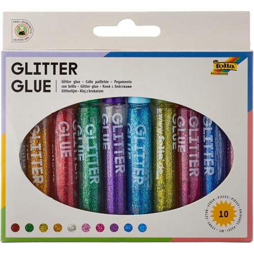 folia 574 - Glitter Glue, Klebestifte mit Glitzer, 10 Stifte sortiert in 10 Farben