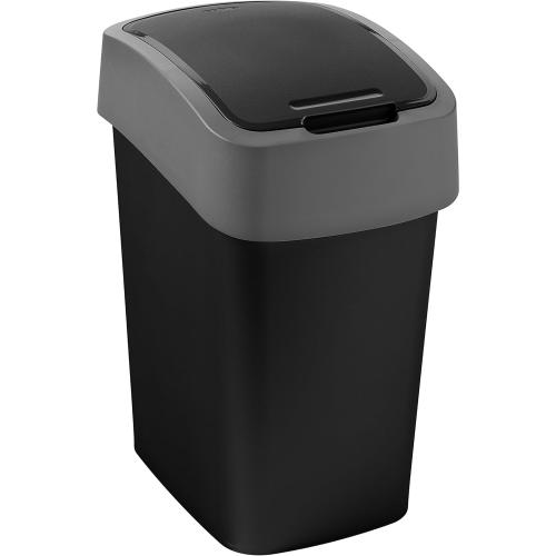 Curver Mehrzweck-Abfallbehälter Flip 25L in schwarz/grau, Plastik, 34 x 26 x 47 cm