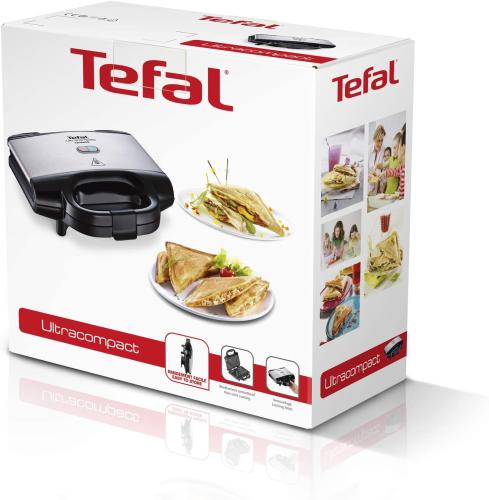 Tefal Ultracompact Sandwichmaker SM1552 | für dreieckige Sandwichtoasts | 700W | Sandwich-Grill | 26.5 x 12 x 26 cm, Edelstahl/Schwarz 