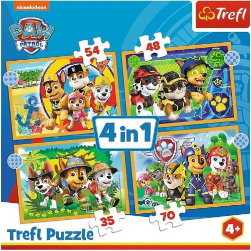 Trefl 34395 -  4 in 1  Puzzle, Das lustige Team von PAW Patrol, von 35 bis 70 Teilen, 4 Sets