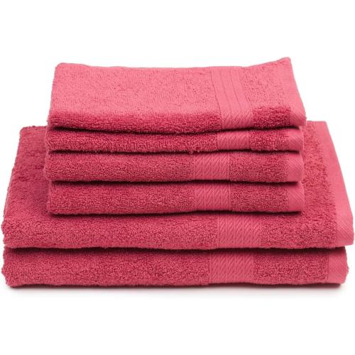 Gözze - Frottier-Set, 2 Handtücher (50 x 100 cm), 2 Duschtücher (70 x 140 cm) und 2 Gästetücher (30 x 50 cm), 100% Baumwolle, 480 g/m² - ROT