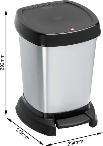 Rotho Paso Mülleimer 6l für das Bad mit Deckel, Kunststoff (PP) BPA-frei, silber metallic, 6l (23,4 x 21,9 x 29,2 cm)