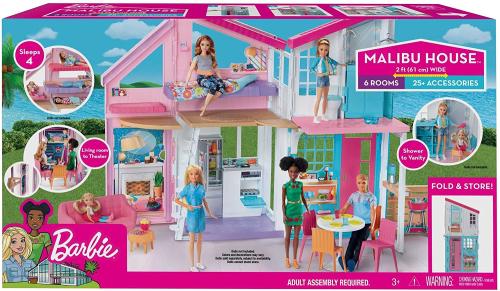 Barbie FXG57 - Malibu Haus Puppenhaus 60 cm breit mit +25 Zubehörteile, Puppen Spielzeug ab 3 Jahren, Mehrfarbig