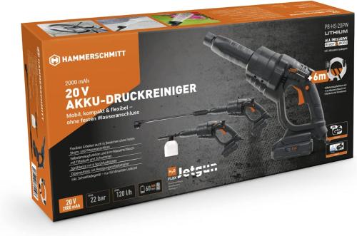 HAMMERSCHMITT 20-V-Akku-Druckreiniger verwendbar als Druckreiniger, zum Ausbringen von Reinigungsmitteln und zur Bewässerung