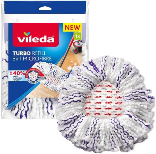 Vileda TURBO 3in1 Ersatzbezug, Mop, 1er Pack, Bodenwischer, Ersatz, Refill, Hartböden, lila weiß