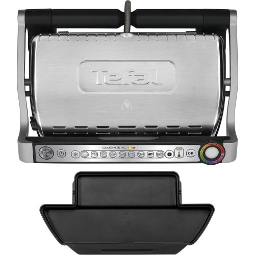 Tefal OptiGrill XL GC722D Kontaktgrill (mit Plus XL-Grillfläche, mit zusätzlichen Temperaturstufen, automatische Anzeige des Garzustands, 9 voreingestellte Programme) 40 cm x 20 cm, schwarz/Edelstahl