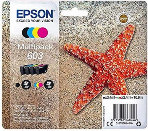 Epson Original 603 Tinte Seestern, WF-2830DWF WF-2835DWF WF-2850DWF XP-2100 XP-2105 XP-3100 XP-3105 XP-4100 XP-4105 (Multipack 4-farbig) Normalverpackung, Standard