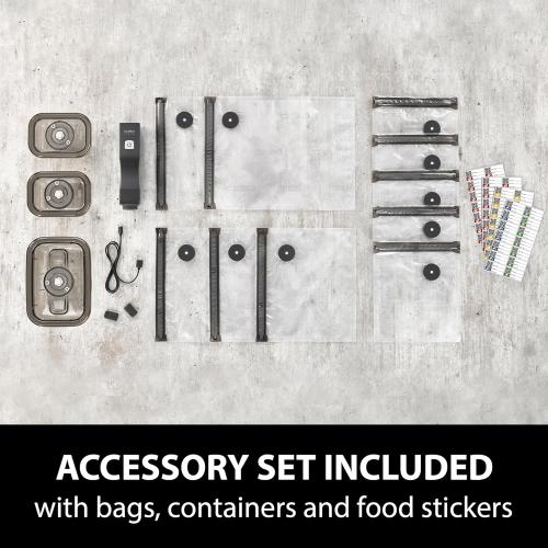 CASO Vacu OneTouch Eco-Set, Handvakuumierer inkl. 3 Vakuumbehälter aus Glas, 10 ZIP-Beutel und Food Manager Sticker, kabellos, bis zu 150 Minuten Laufzeit, aufladbar