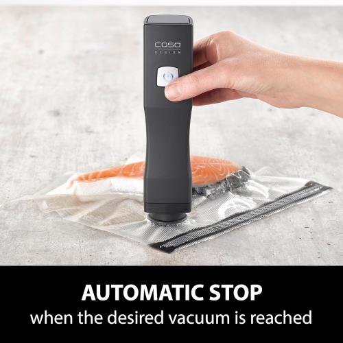 CASO Vacu OneTouch Eco-Set, Handvakuumierer inkl. 3 Vakuumbehälter aus Glas, 10 ZIP-Beutel und Food Manager Sticker, kabellos, bis zu 150 Minuten Laufzeit, aufladbar