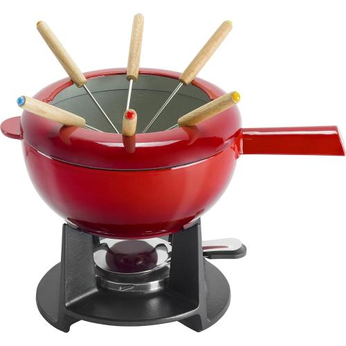 ZWILLING - Fondue-Set 20 cm, rund, Kirsch-Rot, Gusseisen