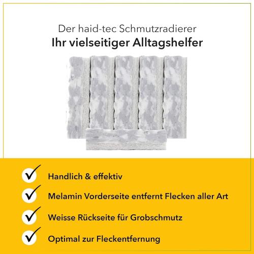 Preview: haid-tec Melamin Schmutzradierer 6 Stück, Radierschwamm mit Scheuervlies 11,5 cm lang 6,2 cm breit 3 cm dick