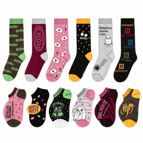 Preview: HARRY POTTER - DAMEN Adventskalender 12 Paar Socken 35-41 ( 6 Paar Socken & 6 Paar Sneaker ) HARRY CHRISTMAS