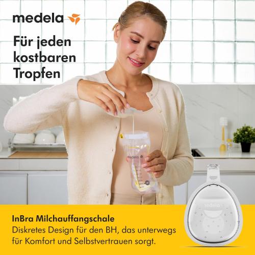 Preview: Medela InBra Milchauffangschalen, auslaufsicheres, tragbares Design mit flexiblem Verschluss, anatomischer Form, BPA-frei