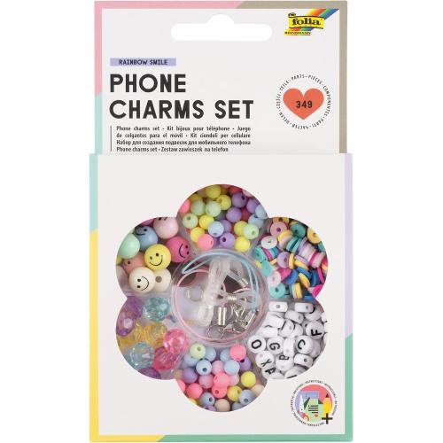 folia 32029 Phone Charms Set RAINBOW SMILE, Perlen Set mit Aufbewahrungsbox, 349-teilig