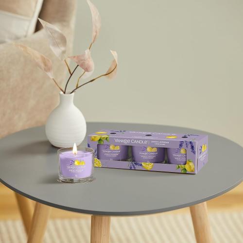 Yankee Candle Duftkerzen Geschenkset | Lemon Lavender Gefüllte Votivkerze | Sojamischung Wachsmischung | 3 Stück