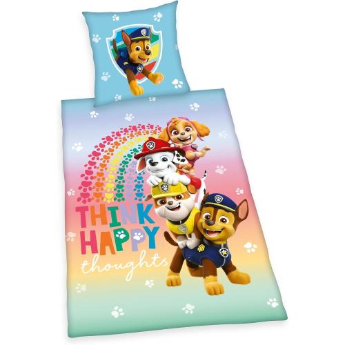 Herding Bettwäsche-Set, PAW PATROL TEAM Think Happy, Wendemotiv, Kopfkissenbezug 80 x 80 cm, Bettbezug 135 x 200 cm BLAU