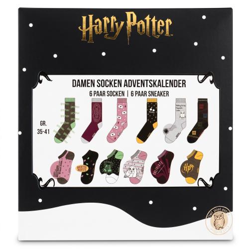 Preview: HARRY POTTER - DAMEN Adventskalender 12 Paar Socken 35-41 ( 6 Paar Socken & 6 Paar Sneaker ) HARRY CHRISTMAS