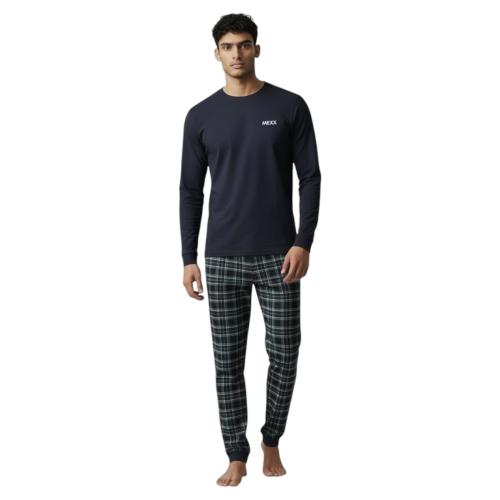 MEXX 194020 Herren Pyjama Schlafanzug Lang Rundhals Navy/Karriert DIVERSE Größen