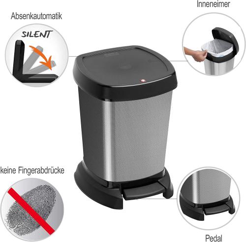 Rotho Paso Mülleimer 6l für das Bad mit Deckel, Kunststoff (PP) BPA-frei, carbon metallic, 6l (23,4 x 21,9 x 29,2 cm)