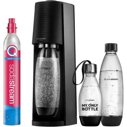 SodaStream Wassersprudler TERRA Vorteilspack mit CO2-Zylinder, 2x 1L spülmaschinenfeste Kunststoff-Flasche und 1x 0,5L spülmaschinenfeste Kunststoff-Flasche, Höhe 44cm, Schwarz