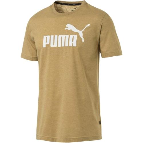 PUMA Herren T-Shirt Essentials Tee – Rundhals-Kragen Logo, Taos Taupe Senf Gelb - M