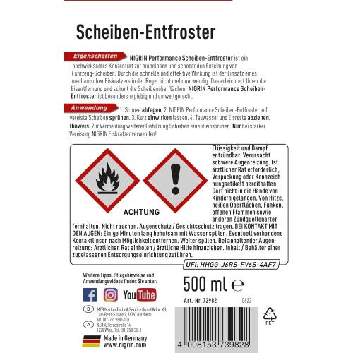 Preview: Nigrin Scheiben-Entfroster 500 ml, Scheiben-Enteiser-Spray, Pumpzerstäuber -55° C