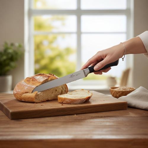 Preview: SABATIER Couteau A Pain - Brotmesser mit Wellenschliff - Klingenlänge: 20 cm Edelstahl/schwarz