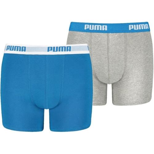 PUMA 2er Pack Kinder Everyday Boxershorts Unterhose Basic, Blau/Grau, 122-128