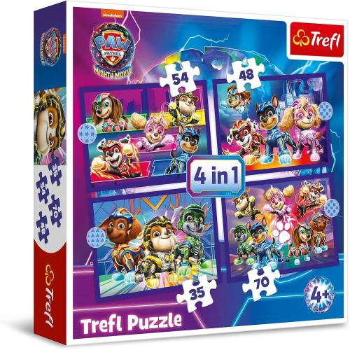Trefl 34621 -  4 in 1  Puzzle MIGHTY MOVIE von PAW Patrol, von 35 bis 70 Teilen, 4 Sets