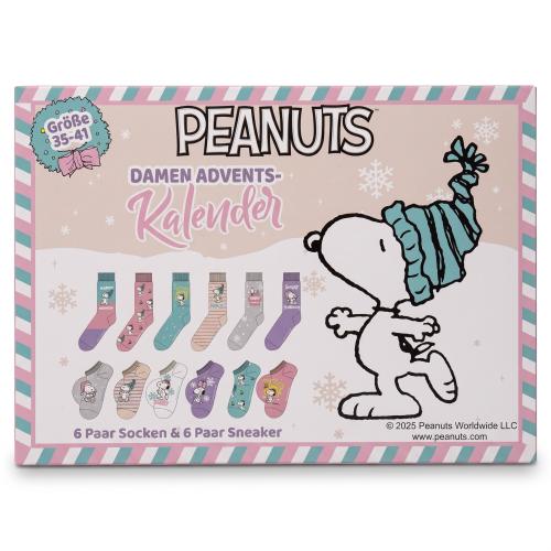 Preview: PEANUTS - DAMEN Adventskalender 12 Paar Socken 35-41 ( 6 Paar Socken & 6 Paar Sneaker ) Style - WEISS