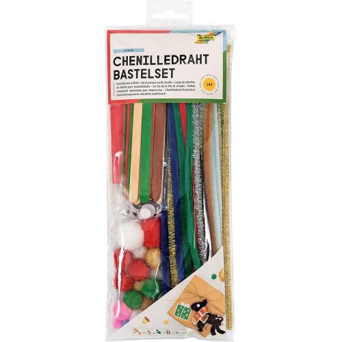 folia 93503 - Chenilledraht Bastelset "Winter" für Kinder und Erwachsene, wiederverschließbares Täschchen mit vielen Utensilien zum Gestalten kleiner Chenille-Figuren