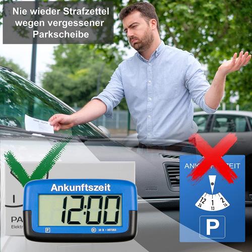 Preview: Needit Park Micro elektronische Parkscheibe mit Zulassung I Digitale Parkuhr Mikro blau mit Batterie u. Montage Zubehör 