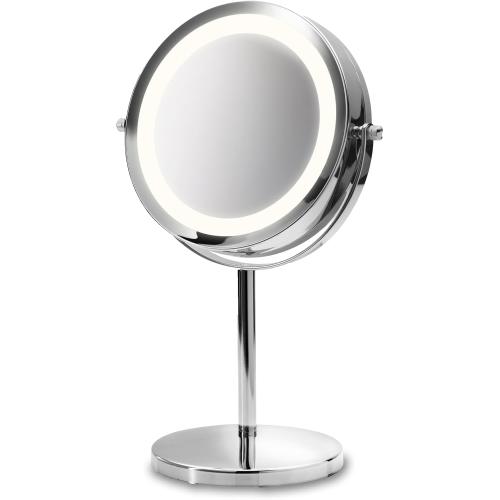 medisana CM 840 Kosmetikspiegel mit LED-Beleuchtung, 5-facher Vergrößerung, 360° schwenkbar, Silber, 31,5 x 20,5 cm