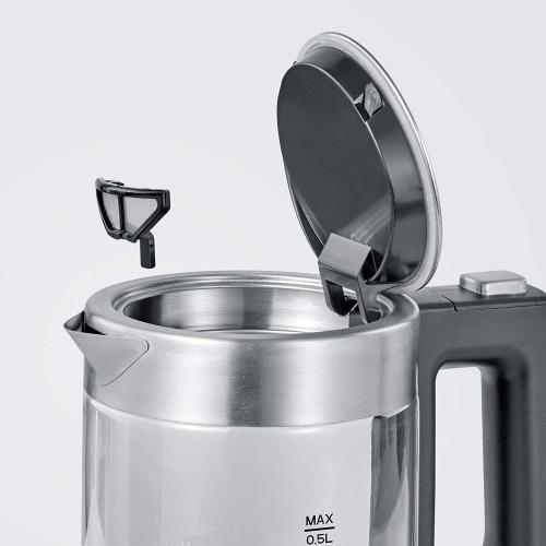 SEVERIN Mini Glas Wasserkocher 0,5L, Edelstahl-gebürstet, max. 1100 W, schwarz, WK 3499 REAL + OTTO