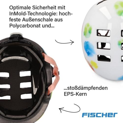 FISCHER BMX Fahrradhelm, Radhelm, Dirt Bike Helm Plus Splash, XS/S, 48-54cm, bunt, mit integriertem LED-Rücklicht
