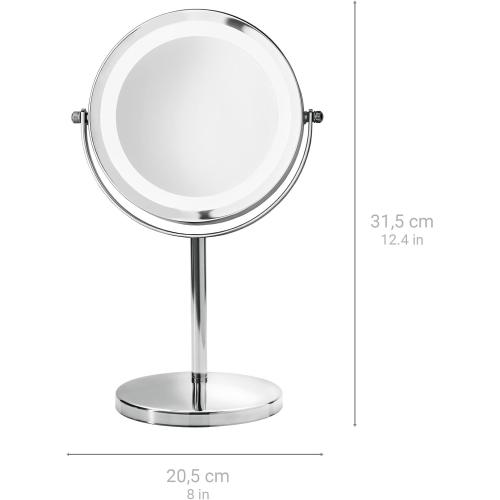 medisana CM 840 Kosmetikspiegel mit LED-Beleuchtung, 5-facher Vergrößerung, 360° schwenkbar, Silber, 31,5 x 20,5 cm