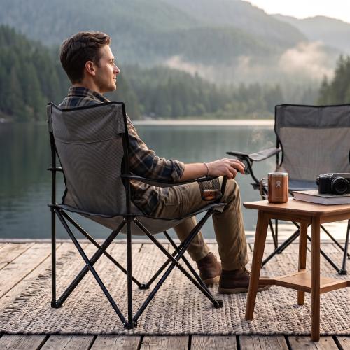 Preview: Trekstone FALTBARER CAMPINGSTUHL mit Getränkehalter bis 100 kg ca. 80 x 80 x 47 cm GRAU