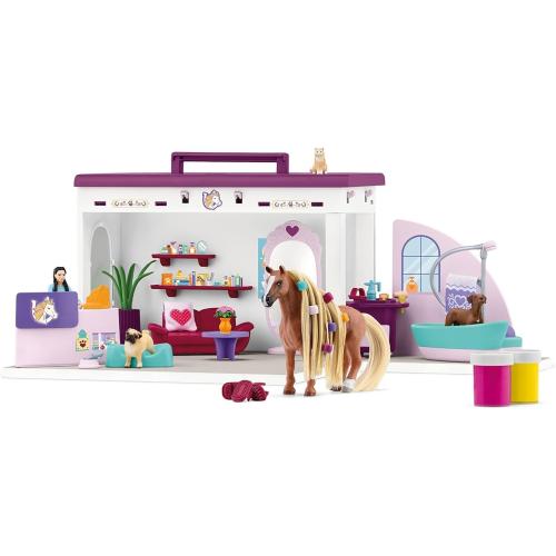 Preview: Schleich® 42614 Horse Club - Beautysalon - 66-Teiliges Spielset Inkl. Pferd mit Mähne, Tierpflegerin, Welpe und Tiersalon plus Zubehör