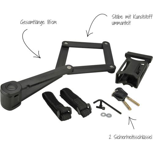 FISCHER 85852 Faltschloss inkl Halterung und 2 Sicherheitsschlüssel | schwarz 85 cm
