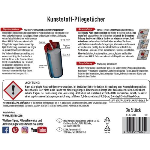 Preview: NIGRIN Kunststoff-Pflege-Tücher GLÄNZEND Inhalt 36 Stück