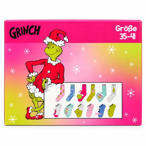 Preview: The GRINCH - DAMEN Adventskalender 12 Paar Socken 35-41 ( 6 Paar Socken & 6 Paar Sneaker ) Style - ROSA