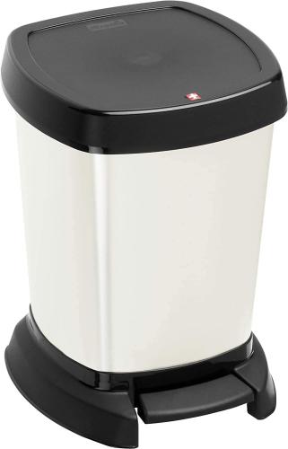 Rotho Paso Mülleimer 6l für das Bad, Kunststoff (PP) BPA-frei, weiss silber metallic, 6l (23,4 x 21,9 x 29,2 cm)