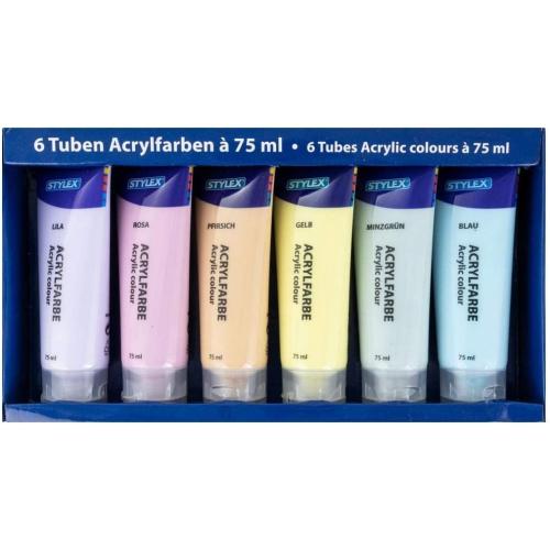Stylex 28629 - Pastell Acrylfarben im Set, 6 Tuben á 75 ml