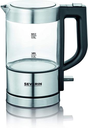 SEVERIN Mini Glas Wasserkocher 0,5L, Edelstahl-gebürstet, max. 1100 W, schwarz, WK 3499 REAL + OTTO