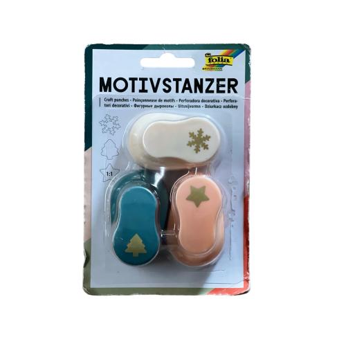 folia 7009 Weihnachts-Motivstanzer Motivlocher, 3er Set Sortiert