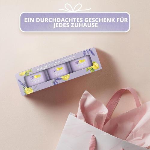 Yankee Candle Duftkerzen Geschenkset | Lemon Lavender Gefüllte Votivkerze | Sojamischung Wachsmischung | 3 Stück