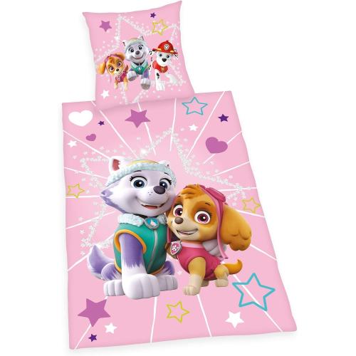 Herding Bettwäsche-Set, PAW PATROL Skye + Everest, Wendemotiv, Kopfkissenbezug 80 x 80 cm, Bettbezug 135 x 200 cm ROSA
