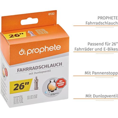 Prophete 0132 Fahrradschlauch 26 x 1,75 - 26 x 2,125, Dunlopventil, mit Pannenstopp