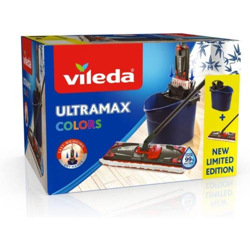 Vileda ULTRAMAX 2in1 Bodenwischer Komplett Set, Wischmopp mit Stiel, Mikrofaser-Bezug und Eimer mit Powerpresse, Dunkelblau