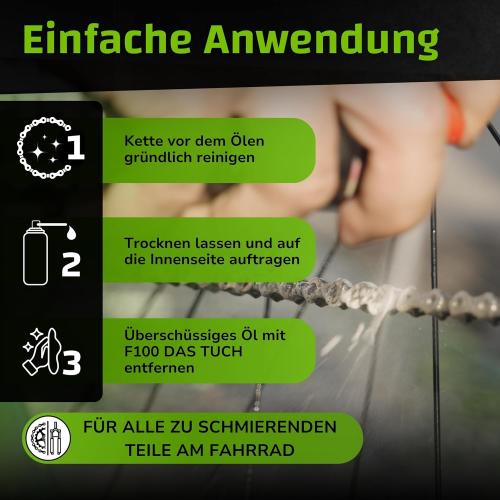 Preview: DR. WACK F100 Kettenöl für Fahrrad 100 ml - Kettenschmiermittel für weniger Verschleiß & Reibung - Sprühdose